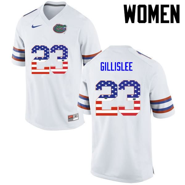 NCAA Florida Gators Mike Gillislee Women's #23 USA Flag Fashion Nike White Stitched Authentic College Football Jersey FRM7464DB